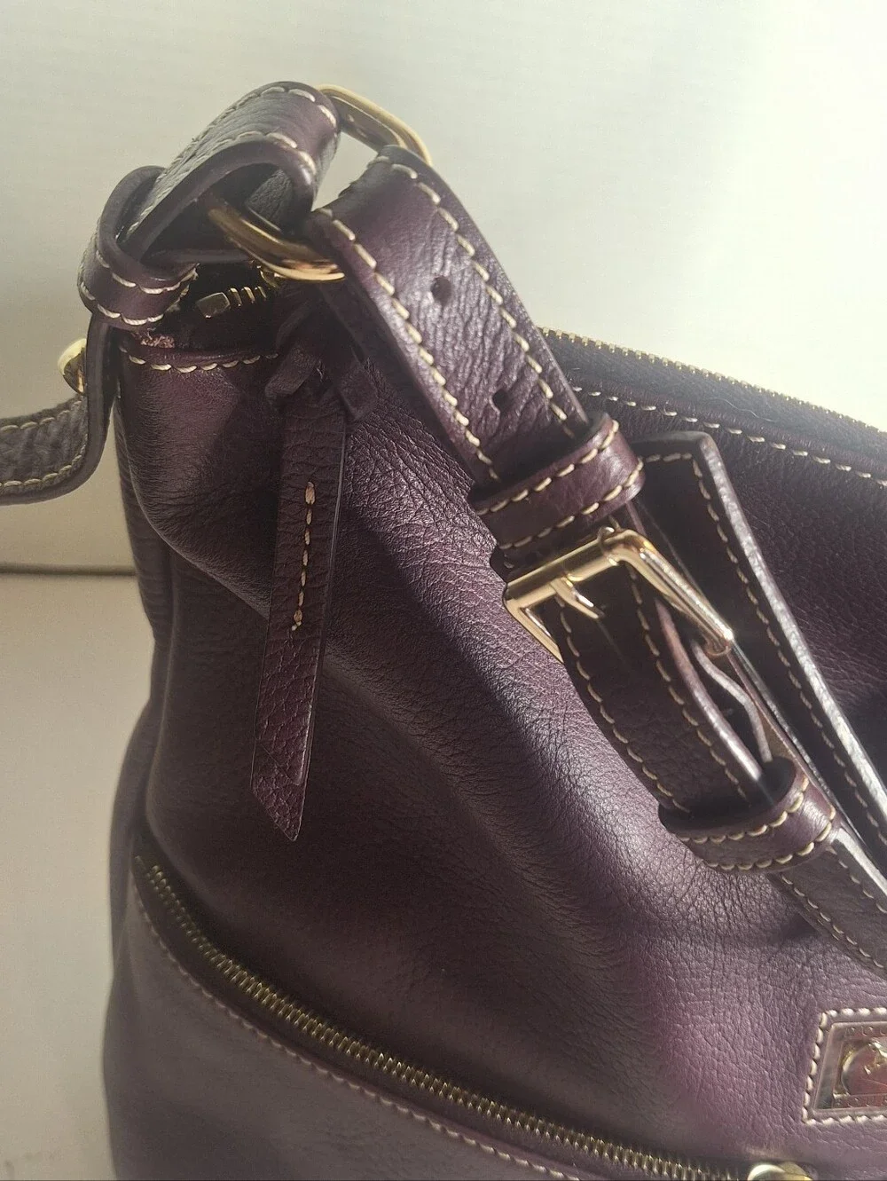 Dooney & Bourke Dillen Double Pocket Satchel Large Handbag Purse Purple Plum